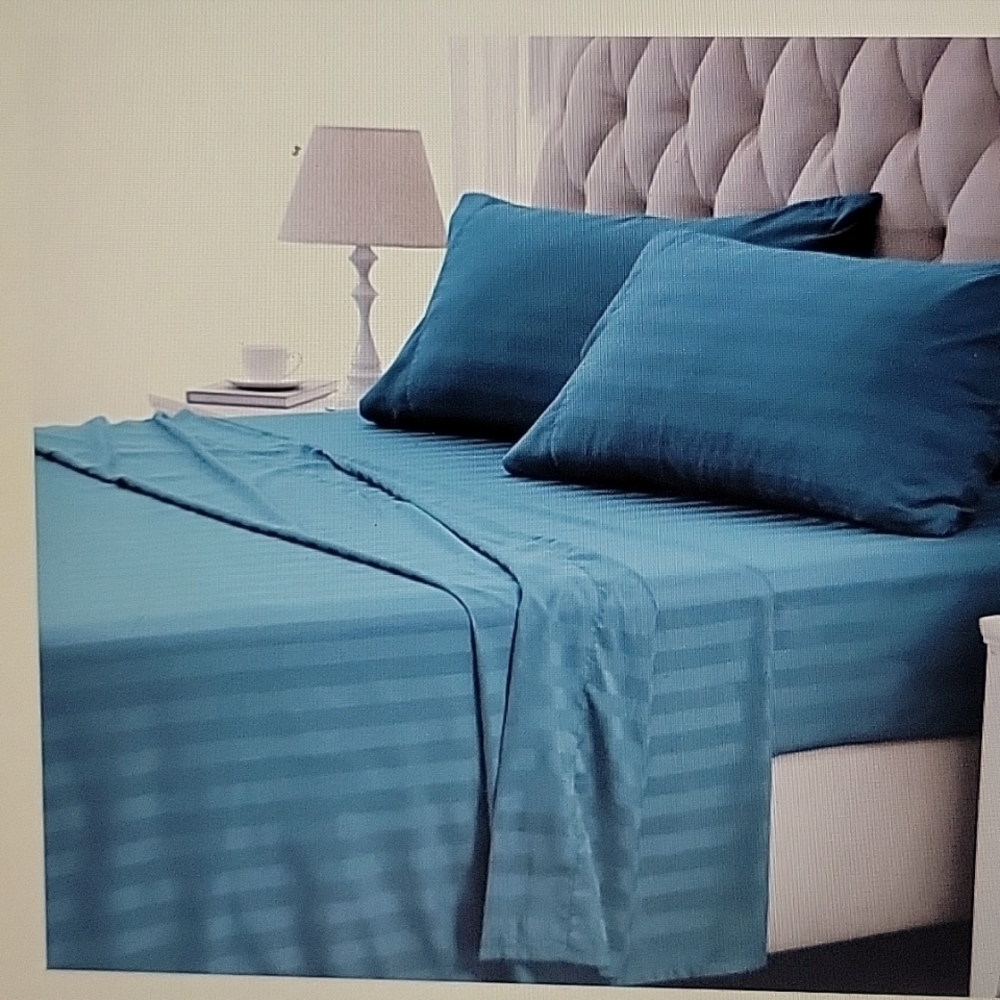Sleep Zone striped high quality microfiber cooling full 4 pc sheet set Teal New…